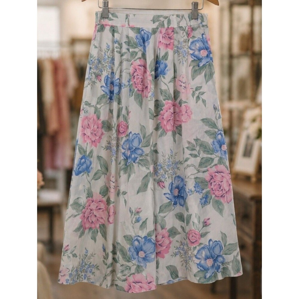 Romantic Cottagecore Floral Midi Skirt Pastel Garden Prairie Skirt M Summer